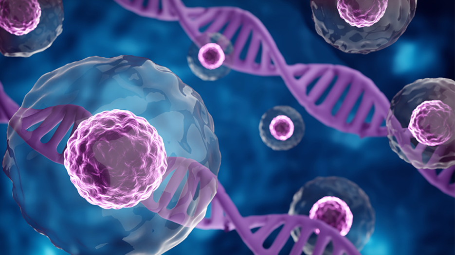 Illustration of DNA strands and stem cells